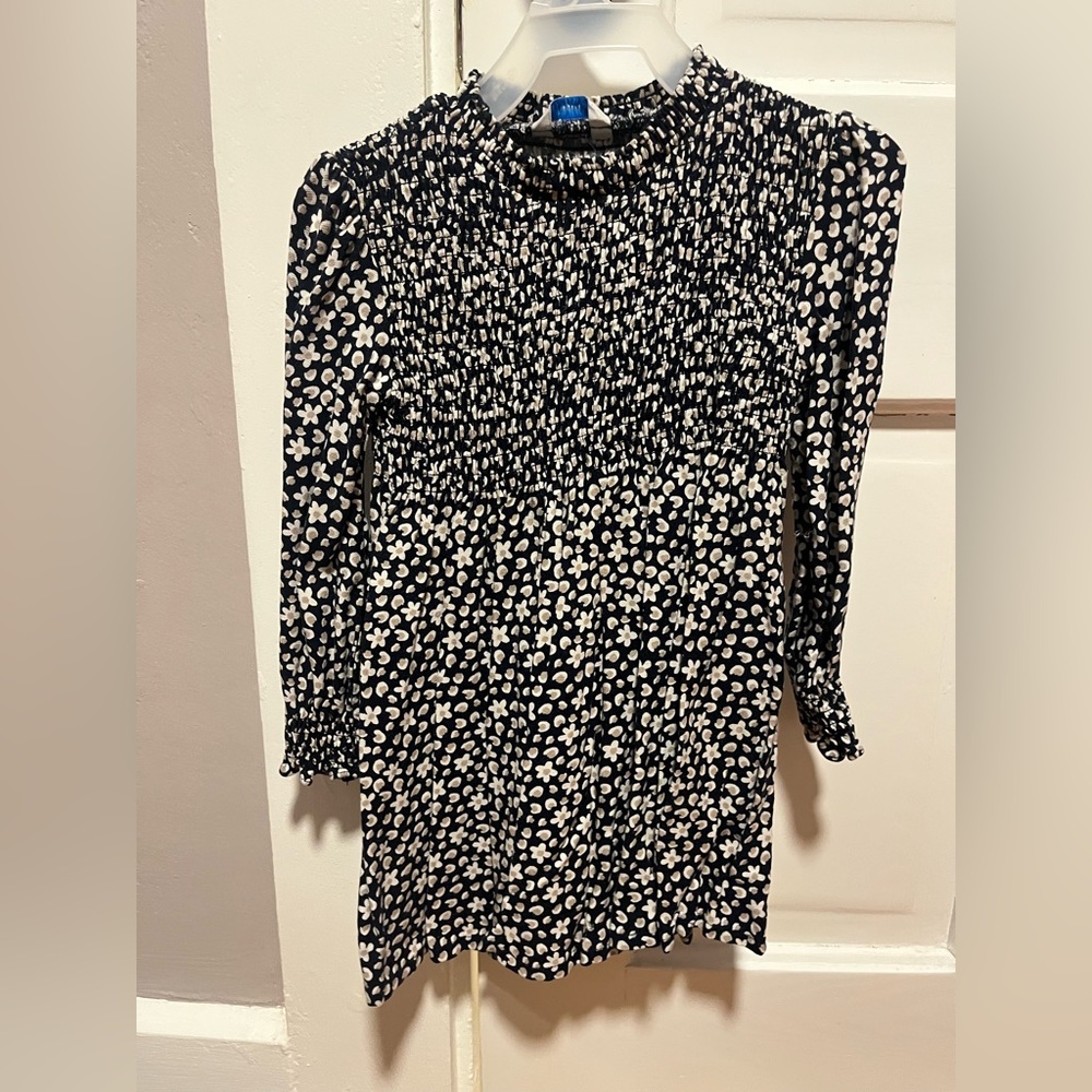 Mayoral girls 3 Navy white and tan Dress with smocking